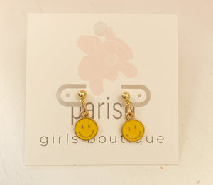 Yellow Smiley Face Drop Studs