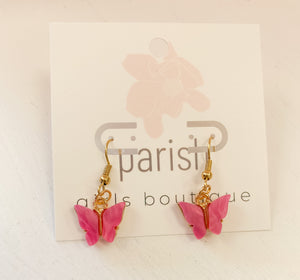 Pink Butterfly Dangle Earrings