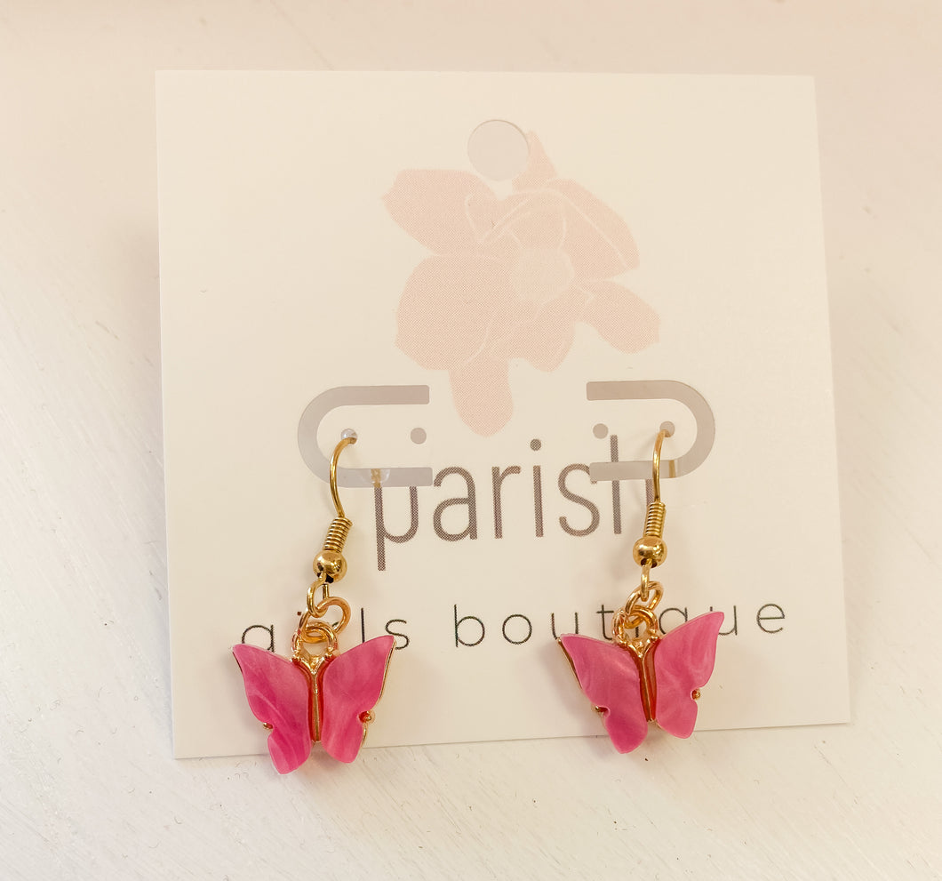 Pink Butterfly Dangle Earrings