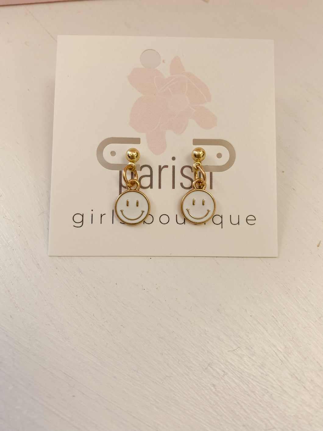 White Smiley Face Drop Studs