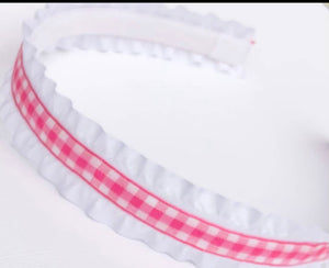 Double Ruffle Pink Gingham Headband
