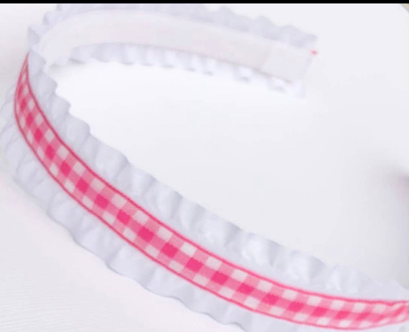 Double Ruffle Pink Gingham Headband