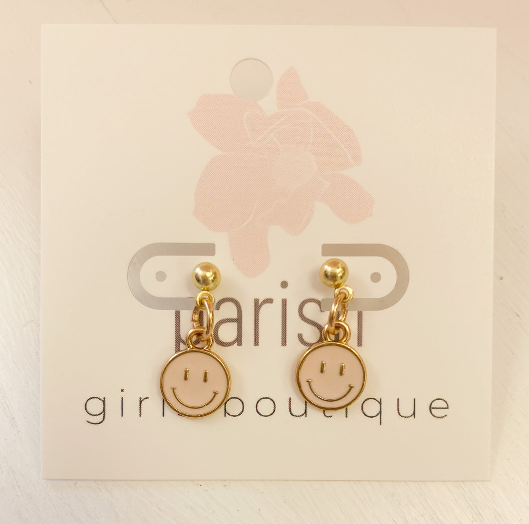 Pale Pink Smiley Face Drop Studs