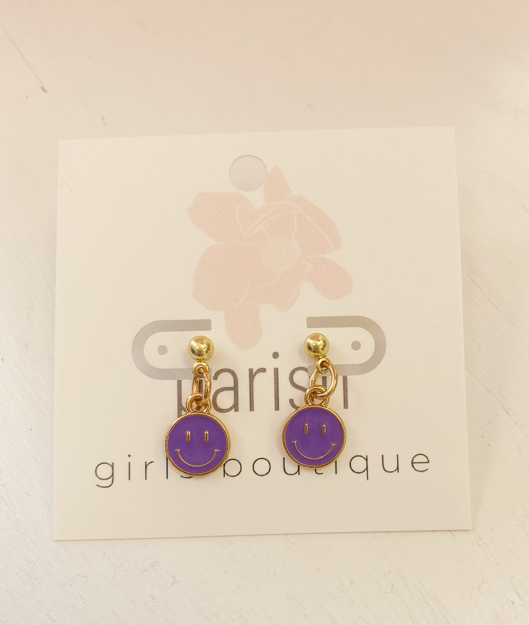 Purple Smiley Face Drop Studs
