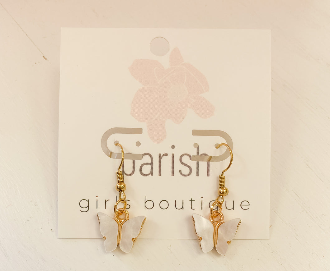 White Butterfly Dangle Earrings