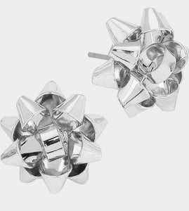 Christmas Bow Stud: Silver