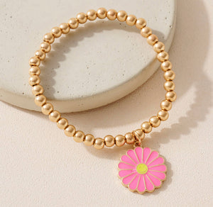 Hot Pink Flower Charm Bracelet