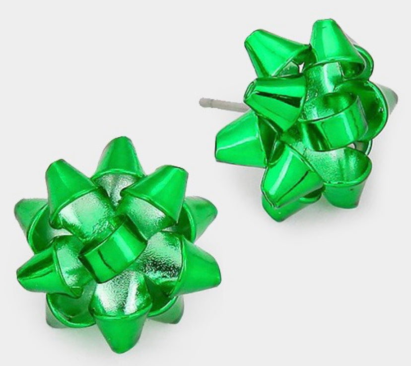Christmas Bow Stud: Green