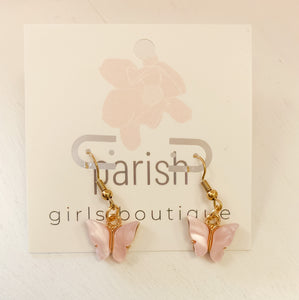 Pale Pink Butterfly Dangle Earrings