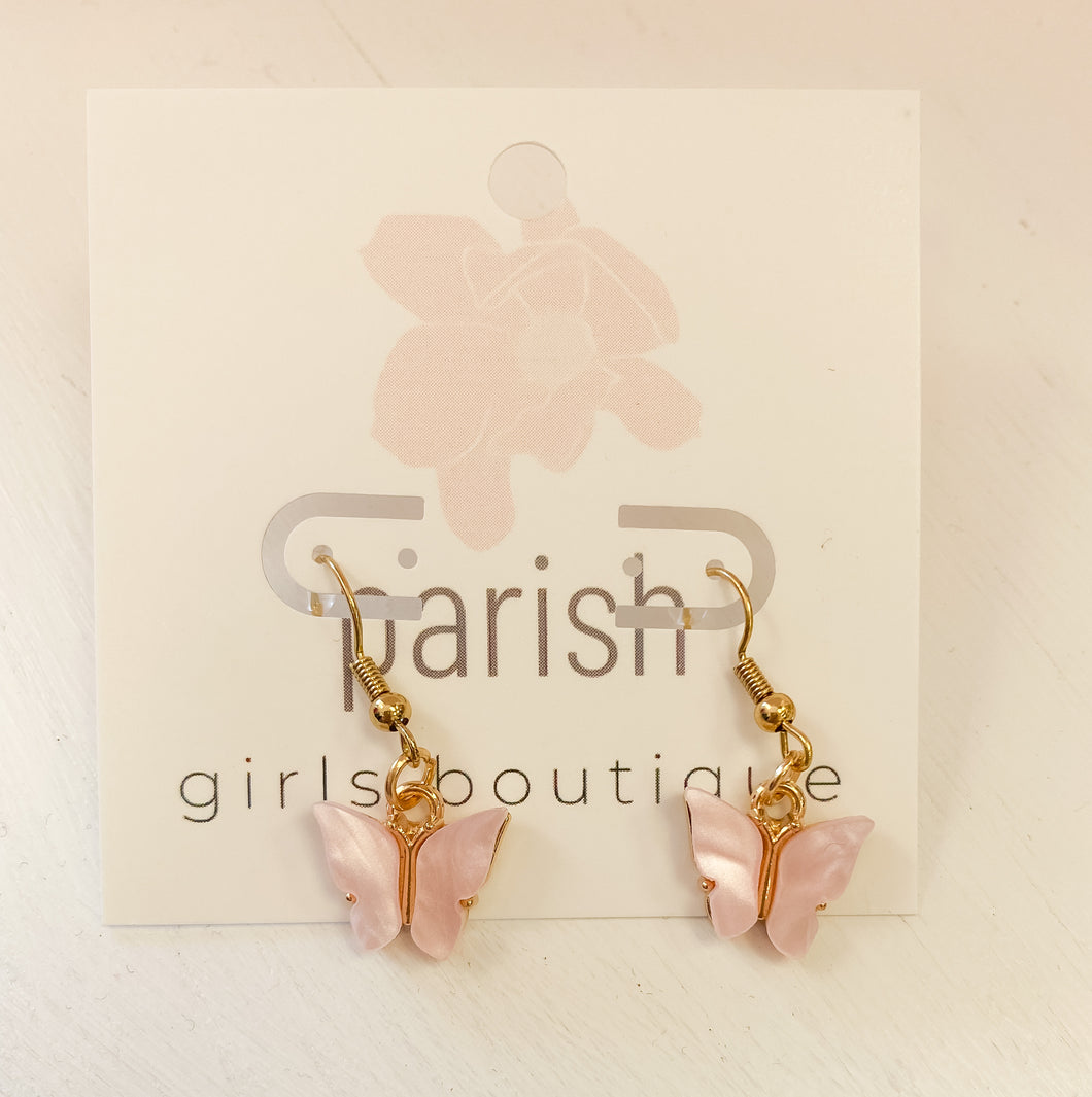 Pale Pink Butterfly Dangle Earrings